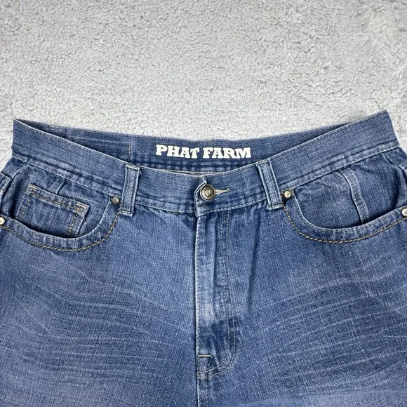 Vintage Phat Farm Jorts Jean Shorts Men's 36 Blue Baggy Wide Leg Big Pockets - Picture 10 of 12
